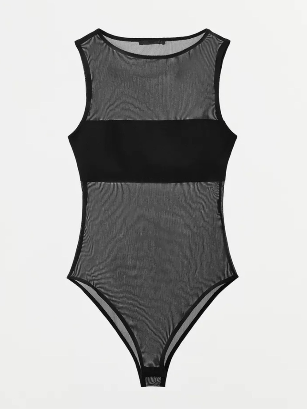 ZARA Combination Tulle Bandeau Sleeveless Bodysuit in Black Womens S